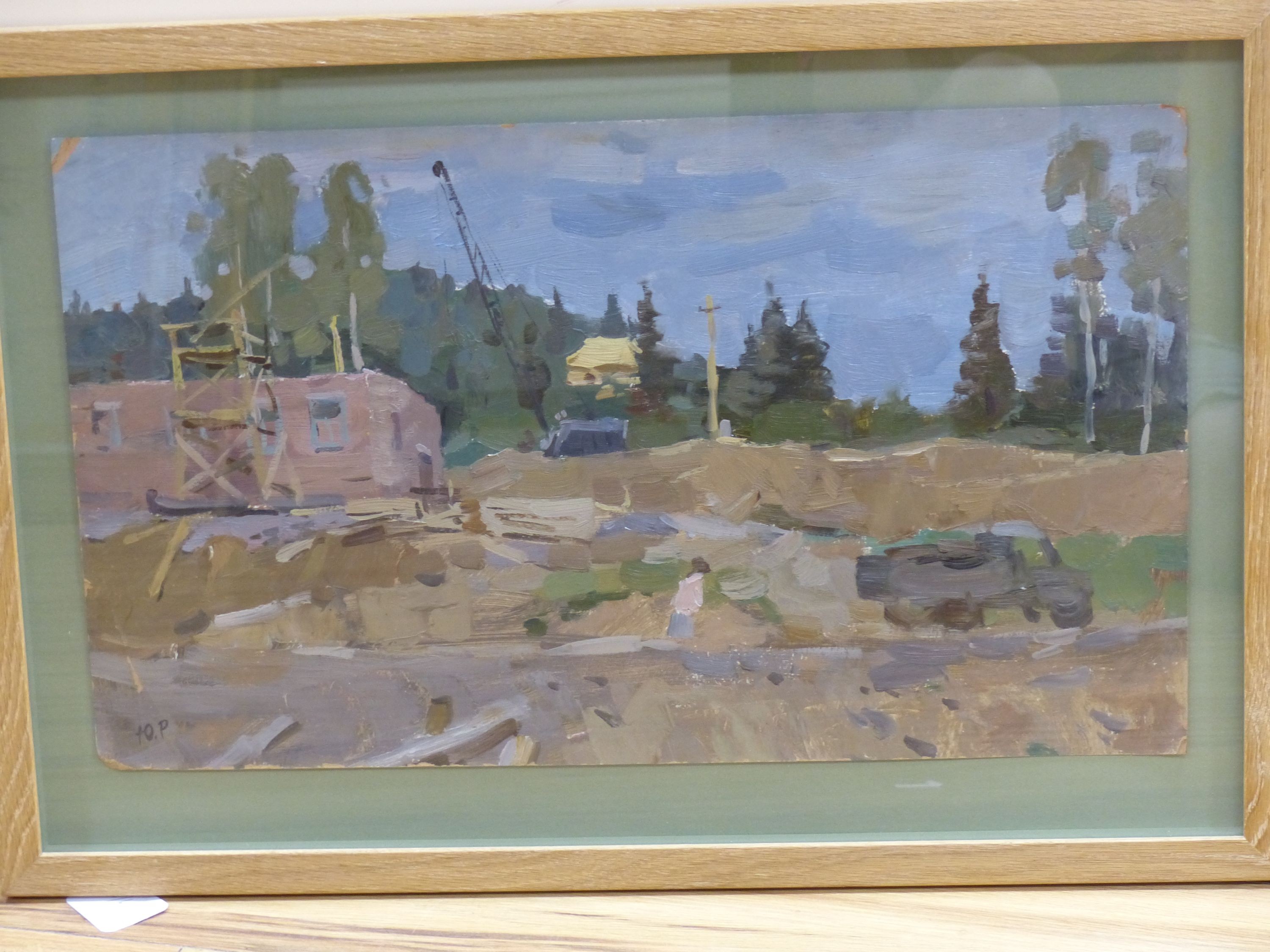 Russian School, two oils on board, View of a quarry and a similar construction scene, one monogrammed, 35 x 48cm and 30 x 52cm